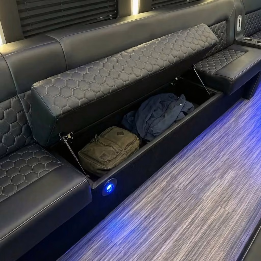 claremont party bus under seat storage
