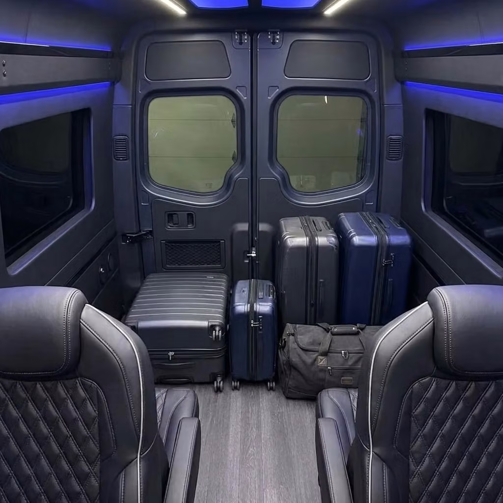 claremont sprinter van rental with driver luggage area
